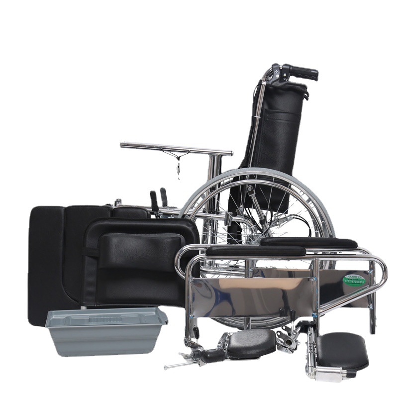 Silla de ruedas para ancianos con inodoro plegable ligero multifuncional carro silla de ruedas para Discapacitados de acero de alto carbono completo mentira
