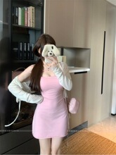 辣妹吊带连衣裙女新款韩系温柔纯欲A字短裙薄款防晒罩衫两件套装