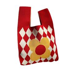 2022 autumn and winter new women's bag Japanese and Korean style rhombus flower knitted bag cross-border knitted handbag armpit bag wholesale