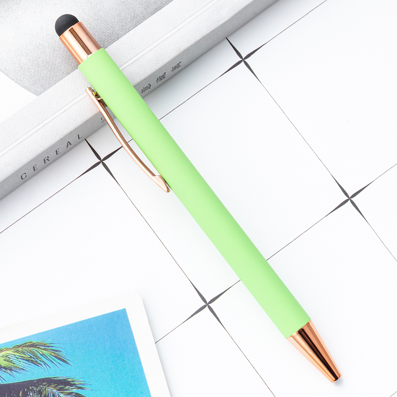 Venta al por mayor láser grabado condensador bolígrafo varilla de aluminio pantalla táctil pluma Prensa de color de goma y plástico