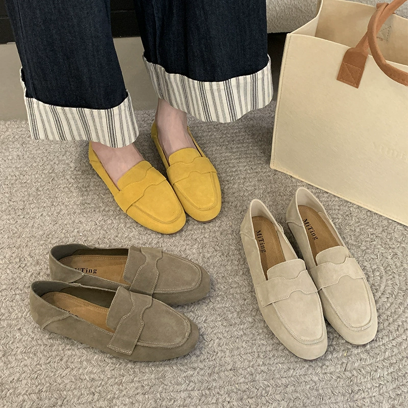 Mi Ting ленивый педаль плоские женские ботинки Lefu женские 2024 кожаные туфли с круглой головкой на низком каблуке