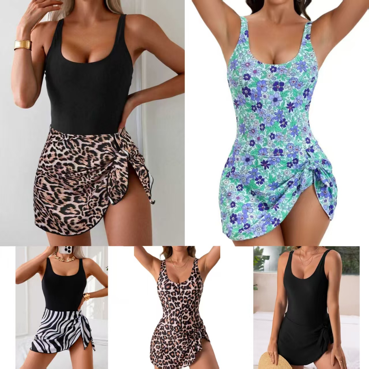Popular Foreign Trade Item 2025: Women's Two-Piece Swimsuit with Straps, European and American Style, Sexy, Cross-Border Floral Print, Vacation, Golf, Sports Swimwear