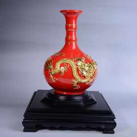 中国红漆线雕新婚礼物陶瓷摆件节节高升送礼礼品手工工艺品创意