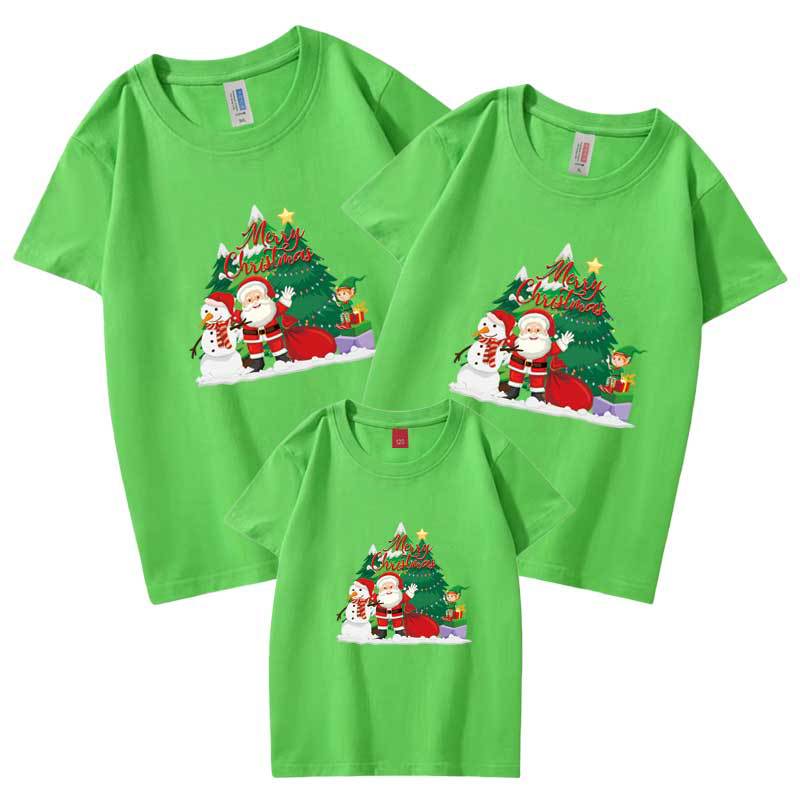 Mamá y papá niños familia desgaste Navidad dibujos animados Santa Claus impresión AliExpress europeo y americano padre-niño desgaste manga corta t