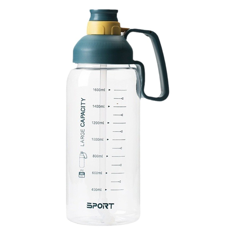 Botella de agua deportiva transparente, gran capacidad, con pajilla