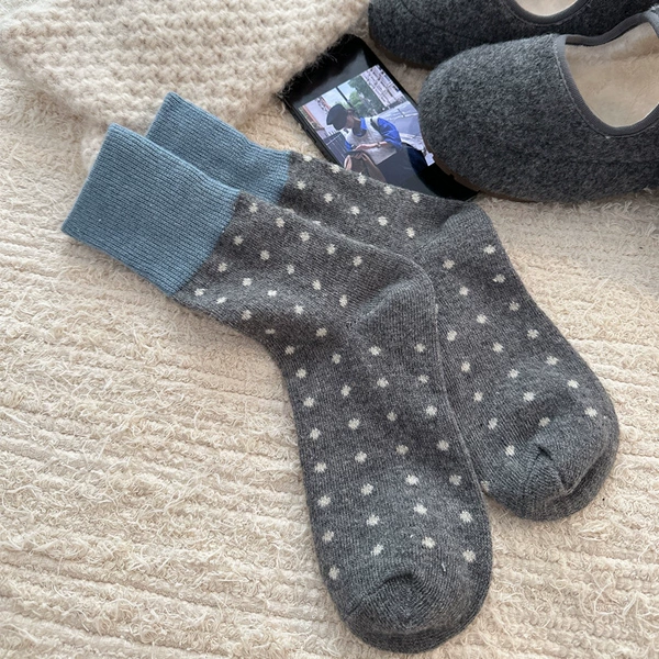 Gray and blue combination - color matching polka dot wool socks blue and gray Gong