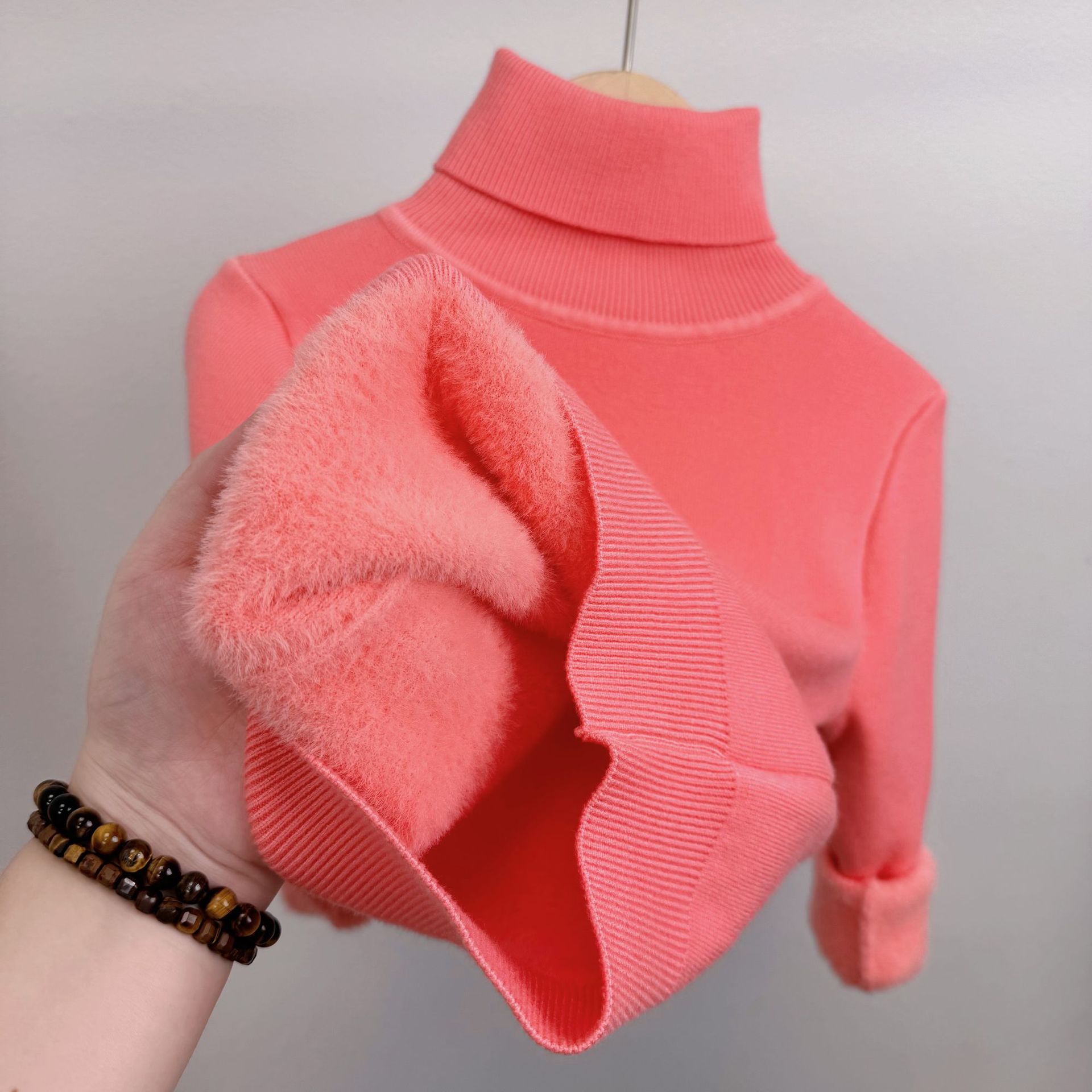 Niñas más suéter de terciopelo un terciopelo grueso niños de cuello alto para niños de invierno bebés base de punto chaqueta