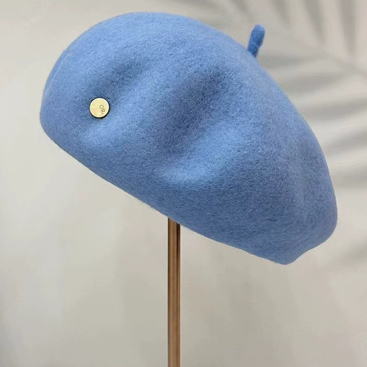Demi-season colored woolen keep warm beret, universal hat