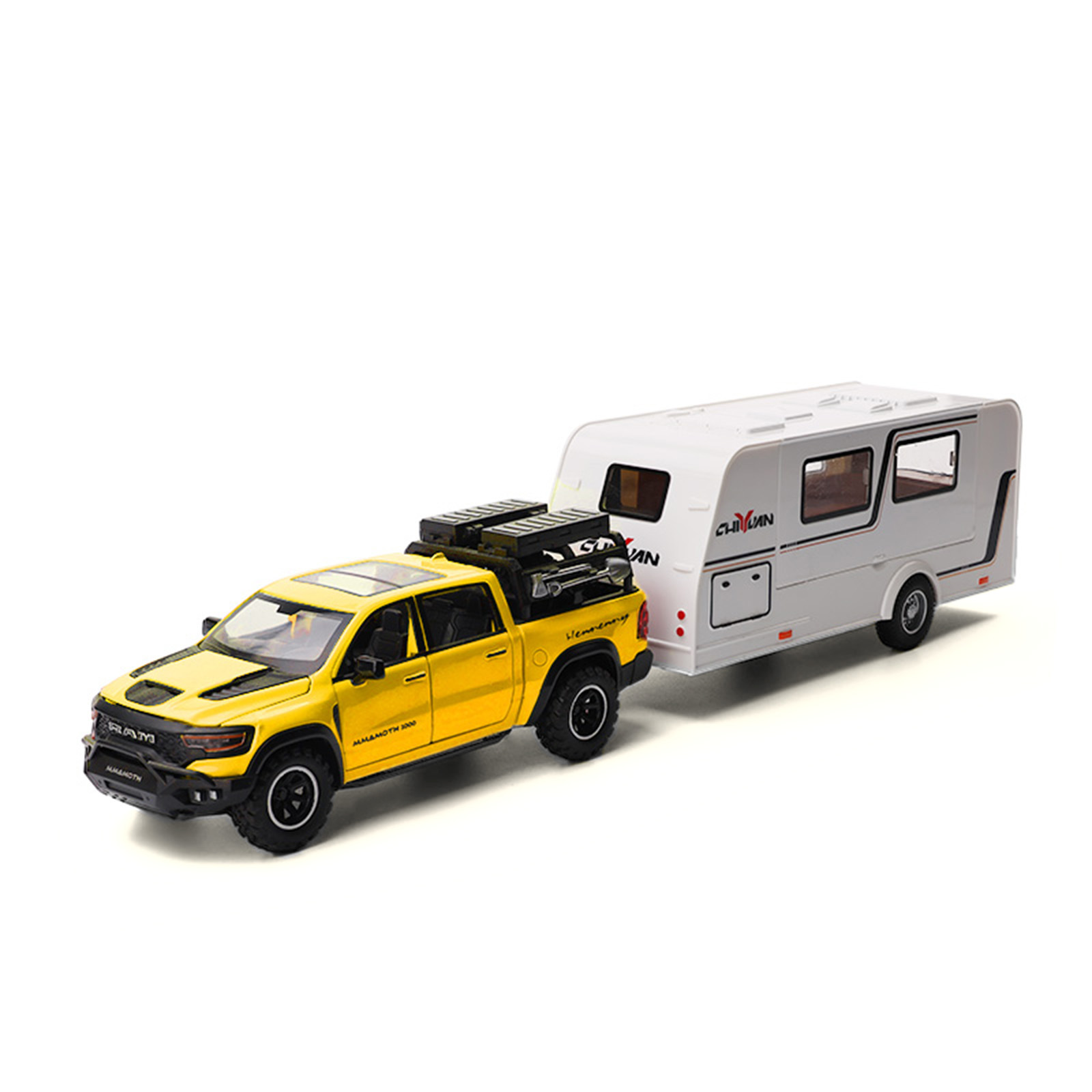 Modelo de vehículo todoterreno de aleación a escala 1:32, remolque de mamut realista, decoración para el hogar, coche de juguete con sonido y luz, venta al por mayor.