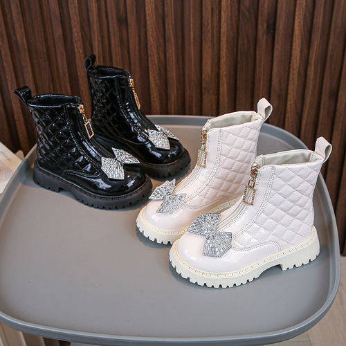 Girls 'Martin boots for autumn and winter new breathable and velvet princess British girl's baby short children's single boots