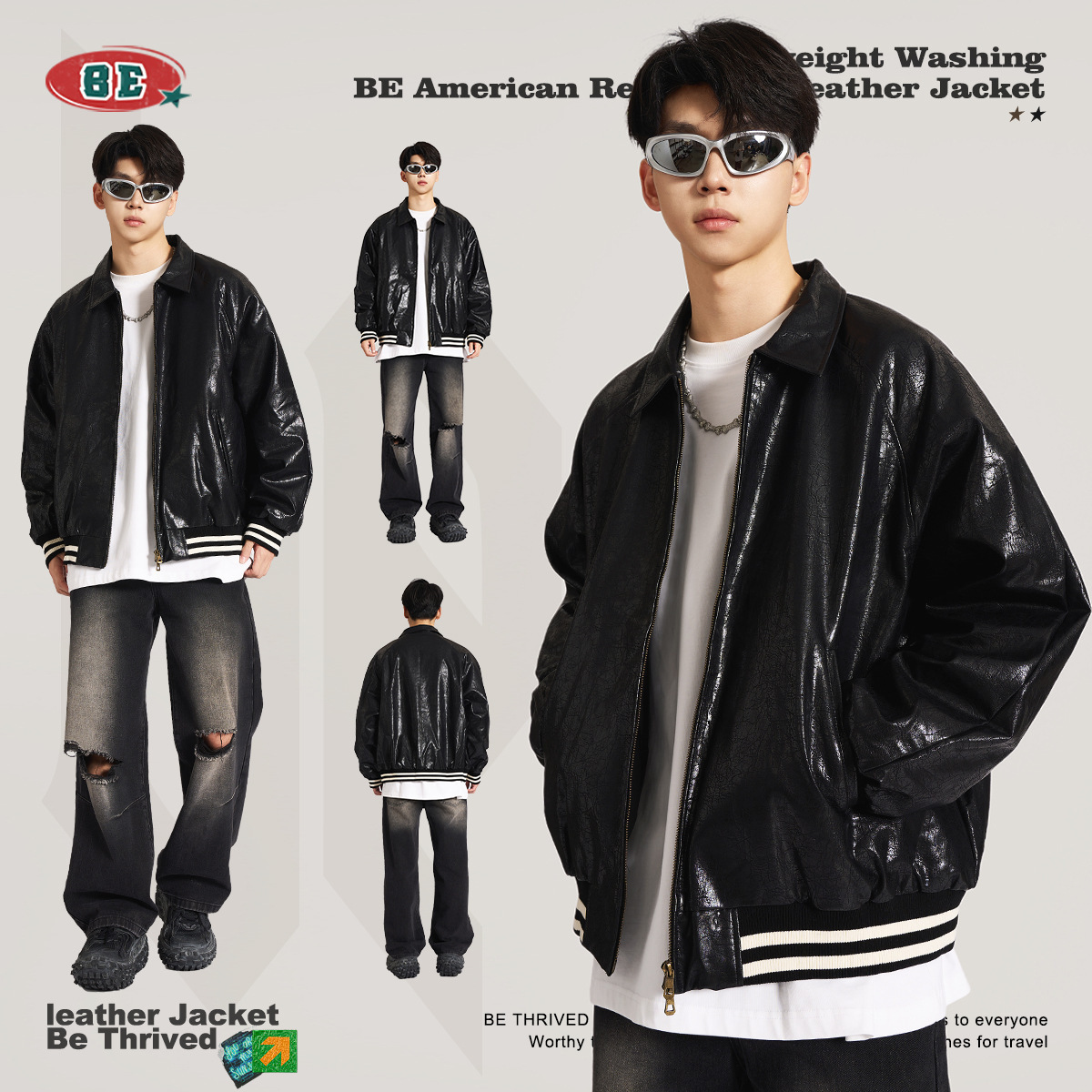 Ropa para Hombre BE, Chaqueta de Cuero Vintage con Acabado Encerado Pesado, Otoño/Invierno 2025, Ropa de Calle de Marca Moderna, Estilo Barn, Tendencia Masculina