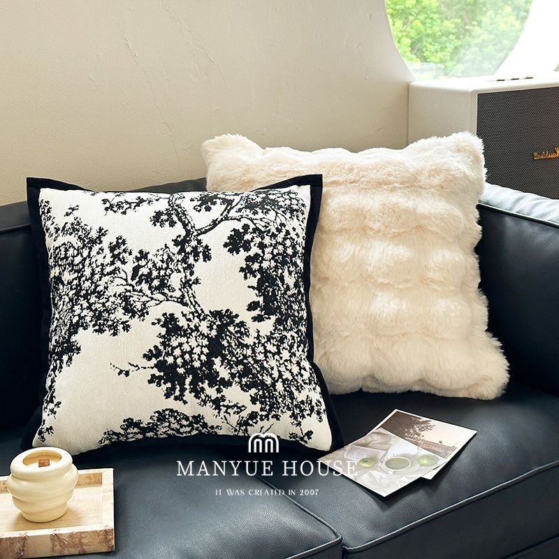 New Sofa Living Room Ins French Modern High-End Pillow American Retro Pillow Black and White Accessible Luxury Cushion Simple