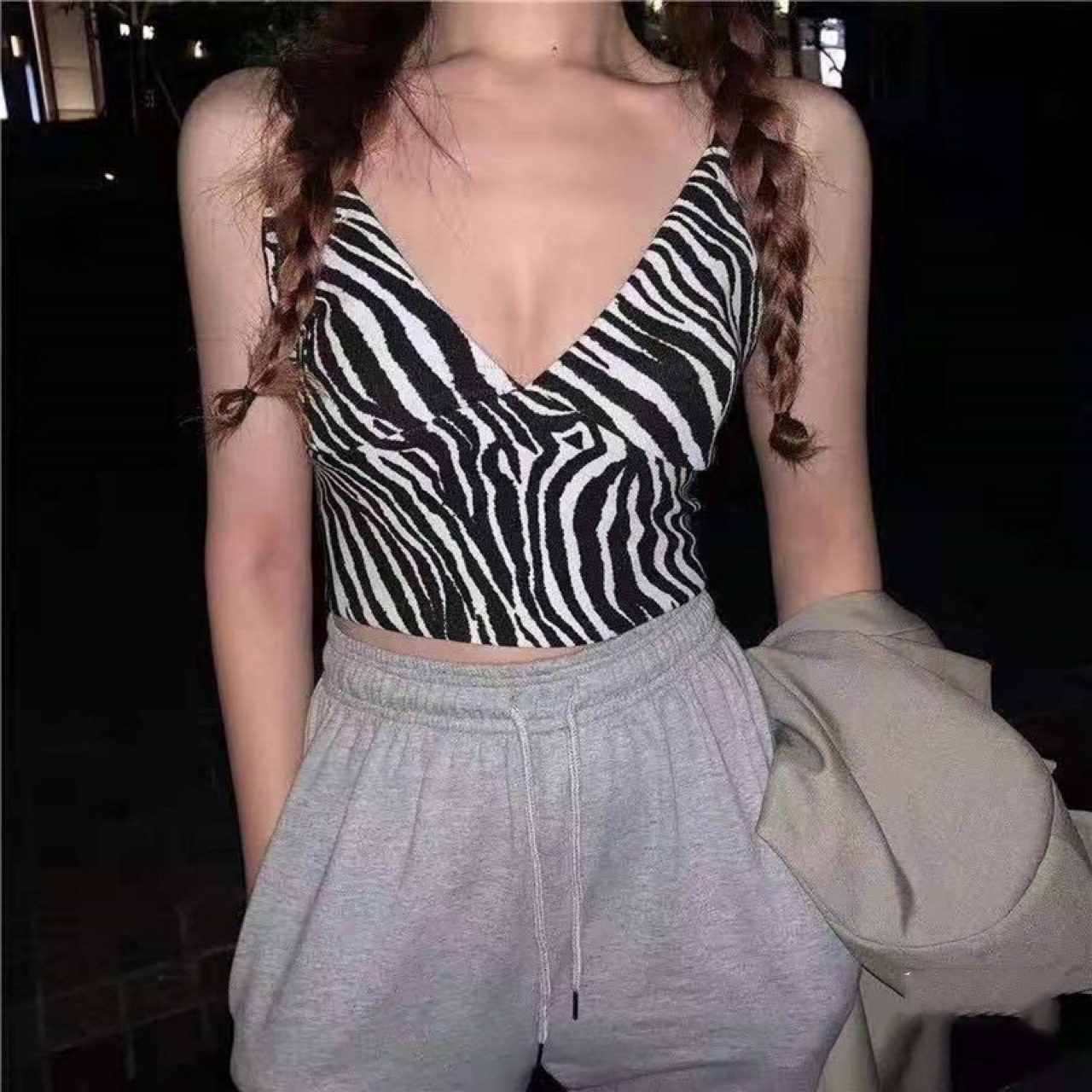 Zebra Printed Short Bottoming Cami Top NSFYF76649