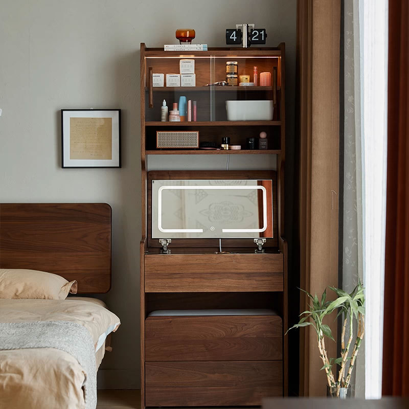North American Black Walnut Dresser Bedside Table Storage Integrated Cupboard Bedroom Small Apartment Makeup Mirror Makeup Table