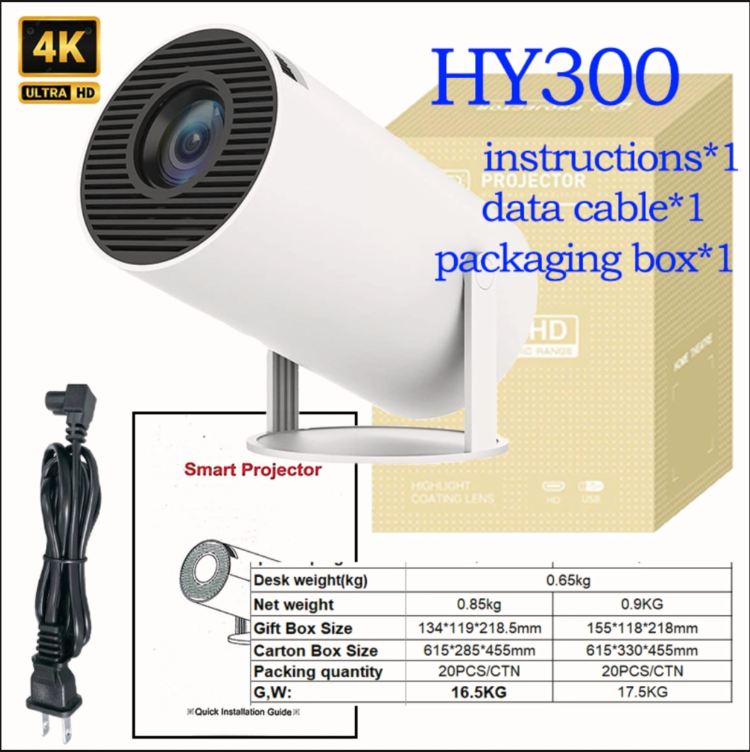 Заводской портативный проектор HY300, бочкообразный, для дома, система Android, HD-видео