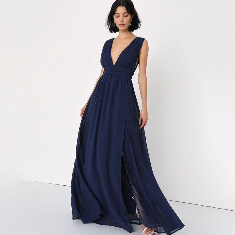 Comercio exterior de Europa y América Amazon AliExpress deseo las mujeres gasa cuello largo vestido nuevo sexy Split image 12