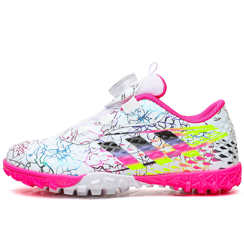 Nuevo botón giratorio sin lazos zapatos de fútbol niños y niñas TF clavos rotos zapatos de fútbol zapatos de entrenamiento