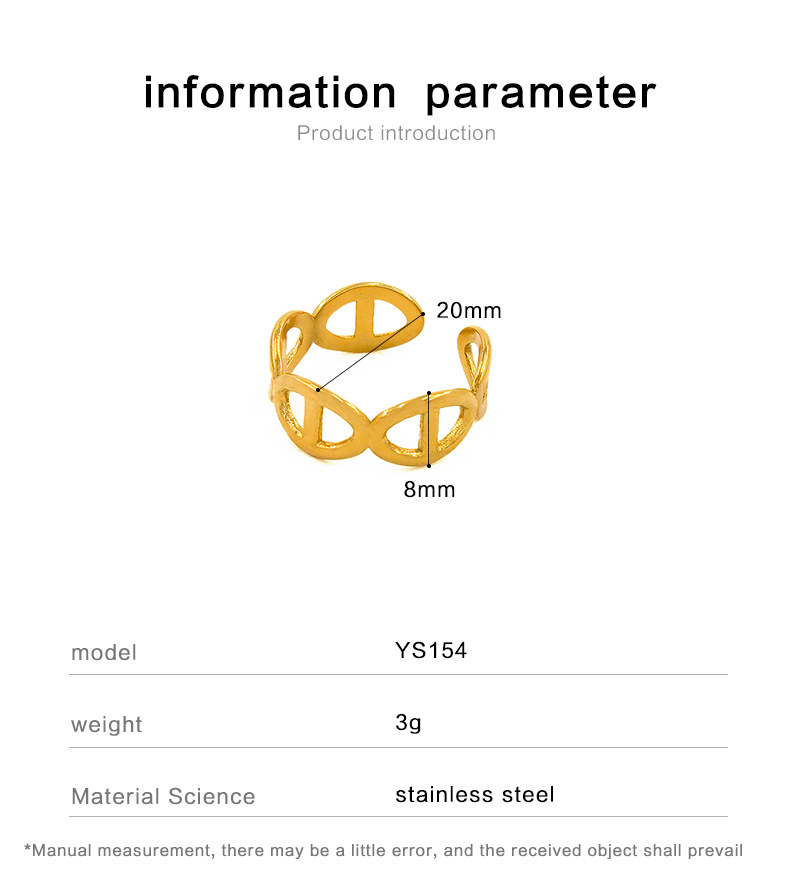 Simple Style Solid Color Stainless Steel Plating Hollow Out Open Ring 1 Piece