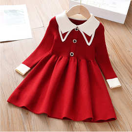 女童针织连衣裙春秋款春装公主裙中大童小女孩新款儿童裙子毛衣裙