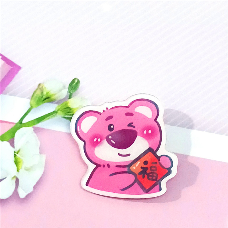 Dibujos animados ins lindo suave lindo fresa oso acrílico broche Estudiante Premio insignia bolsa colgante joyería parche