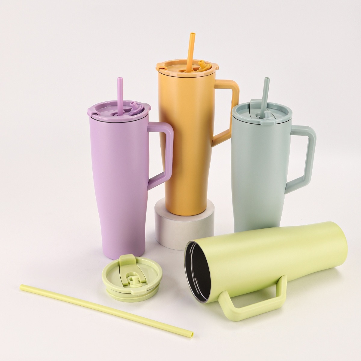 Transfronterizo 40oz mango de taza de automóvil 304 taza de aislamiento de vacío de acero inoxidable portátil de doble taza de paja de bebida