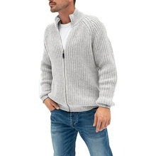 2021歐美外貿秋冬款毛衣開衫純色拉鏈高領加厚針織外套羊毛衫男裝