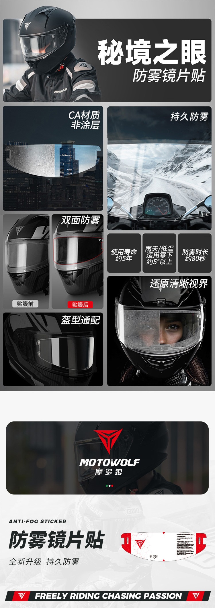 Modo Wolf Motorcycle Helmet Anti-Fog Sticker Electric Vehicle High-Definition Transparent Lens Sticker Full-Face Helmet Sticker Helmet Film Universal Type
