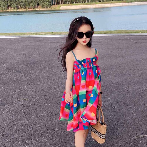 Girls suspender dress new summer vacation style beach dress temperament dress for children and middle-aged children dropshipping