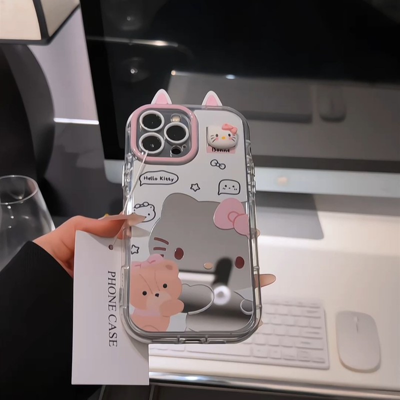 抱抱熊凯蒂用iPhone16promax奶油镜面手机壳油13全新15卡通14创意|undefined