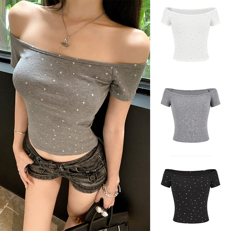 Ins Pure Desire Sexy Stylish Short One-Shoulder Short-Sleeved T-Shirt Women's Summer Export New Slim Bottoming Top Women's Trend