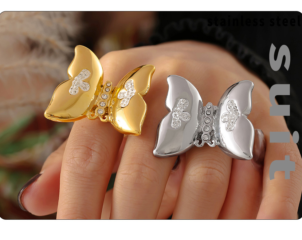 Creative Butterfly Ring Inlaid With Diamonds Stainless Steel_voghion.com