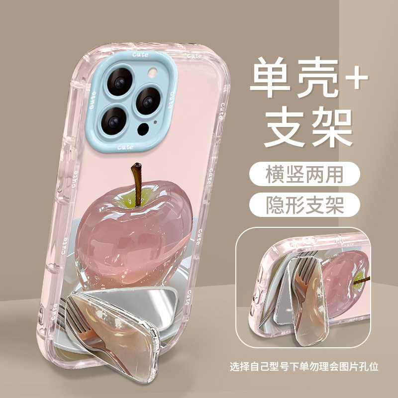 クリスタルアップル iPhone16e用スマホケース 17promaxミラー付きスタンド 15フルカバー 14サマージェリー|undefined