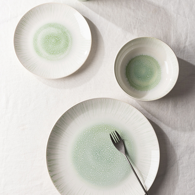 Scandinavian Style Simple Set Household Rice Bowl Noodle Bowl Ceramic Plate Reaction Glaze Tableware Can Be Customized