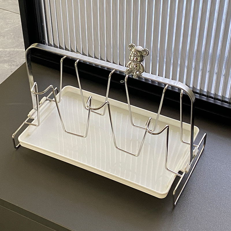 Stainless steel cup holder with water tray upside down drain cup holder iron cup holder household 6 cups