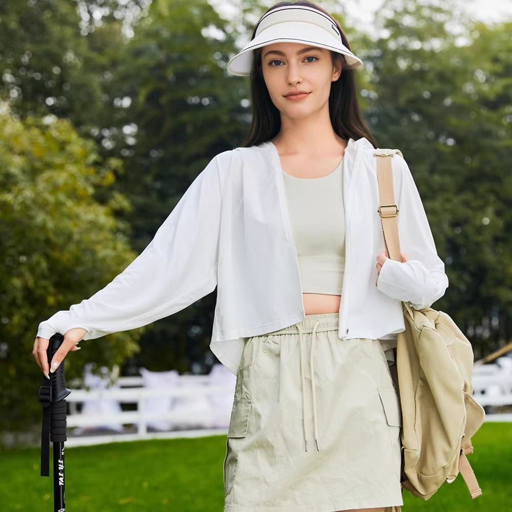 Verano chaqueta con capuchón protector solar camilla de hielo anti-UV chaqueta de manga larga para montar al aire libre ropa de protección solar para mujeres