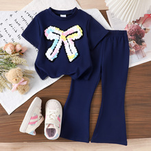 Kids clothing 跨境外贸秋冬新款小童蓝色T恤+长裤两件套宝宝童装