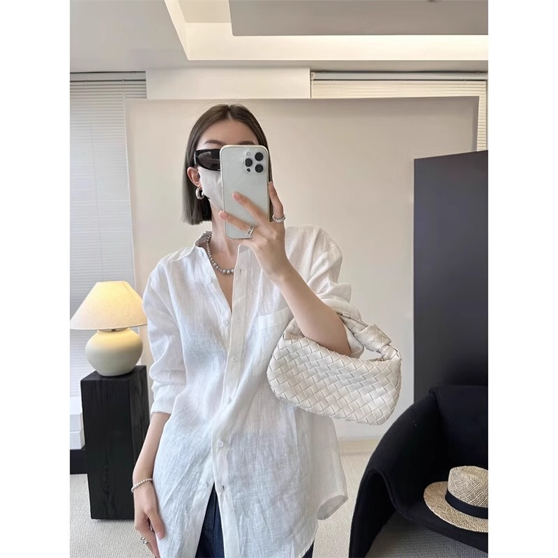 Cotton and Linen White Shirt Women's New Summer Loose Lazy Style Shirt Cardigan with Linen Sun Protection Top