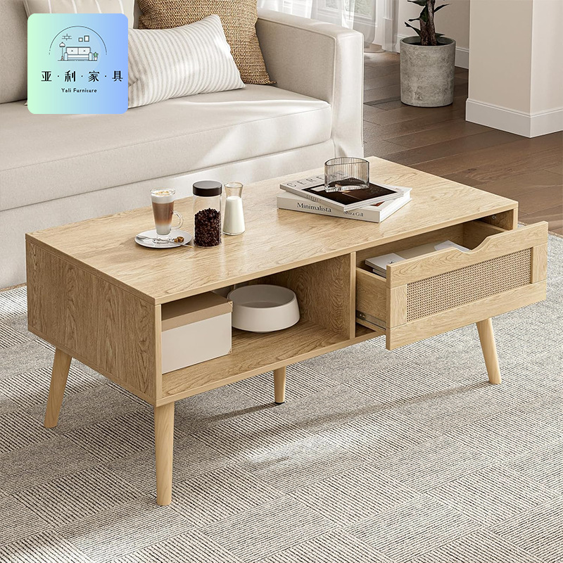 Coffee table cross-border supply, natural color panel furniture factory, coffee table, simple storage, adjustable height coffee table