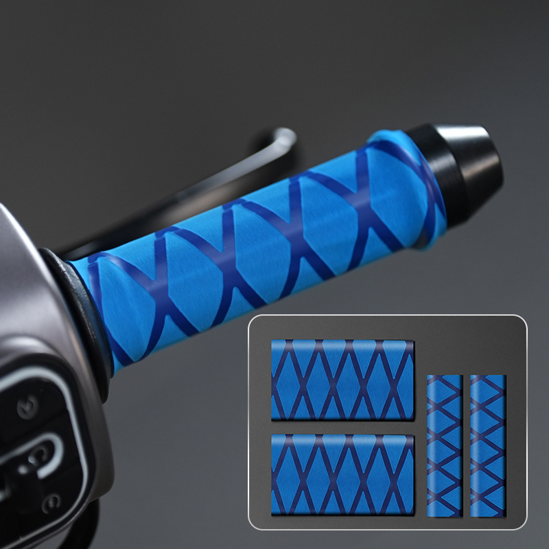 Grips Electric | Motuoche Motorcycle Handle Cover - rainbow-grid-heat-shrink-handlebar-brake-cover-blue
