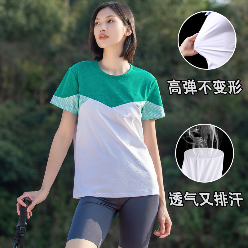 Gran tamaño al aire libre camiseta de secado rápido mujer transpiración sudor de mangas cortas camiseta deportiva de moda delgada fitness ropa de secado rápido verano
