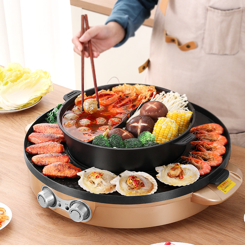 Barbecue in hot pot one smokeless Integrated machine Electric grill household multi-function Electric hotplate agent