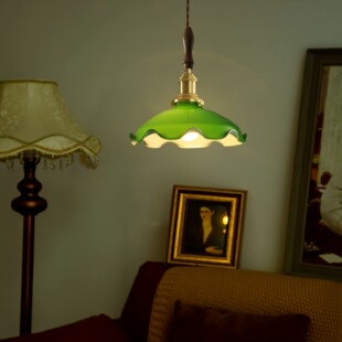 Japanese Restaurant Bar Green Glass Chandelier Retro Walnut Bedroom Bedside Study Entrance Hall All-Copper Small Chandelier
