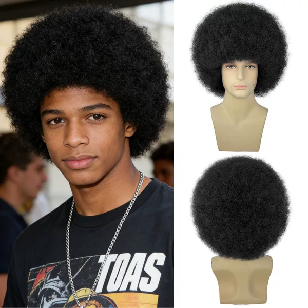 Cross-Border European and American Men's Wigs, Afro High-Temperature Fiber Hairpieces, African Small Curls, Fluffy Short Curly Hair Wig