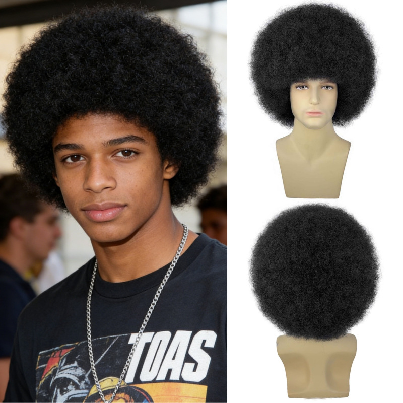 Cross-Border European and American Men's Wigs, Afro High-Temperature Fiber Hairpieces, African Small Curls, Fluffy Short Curly Hair Wig