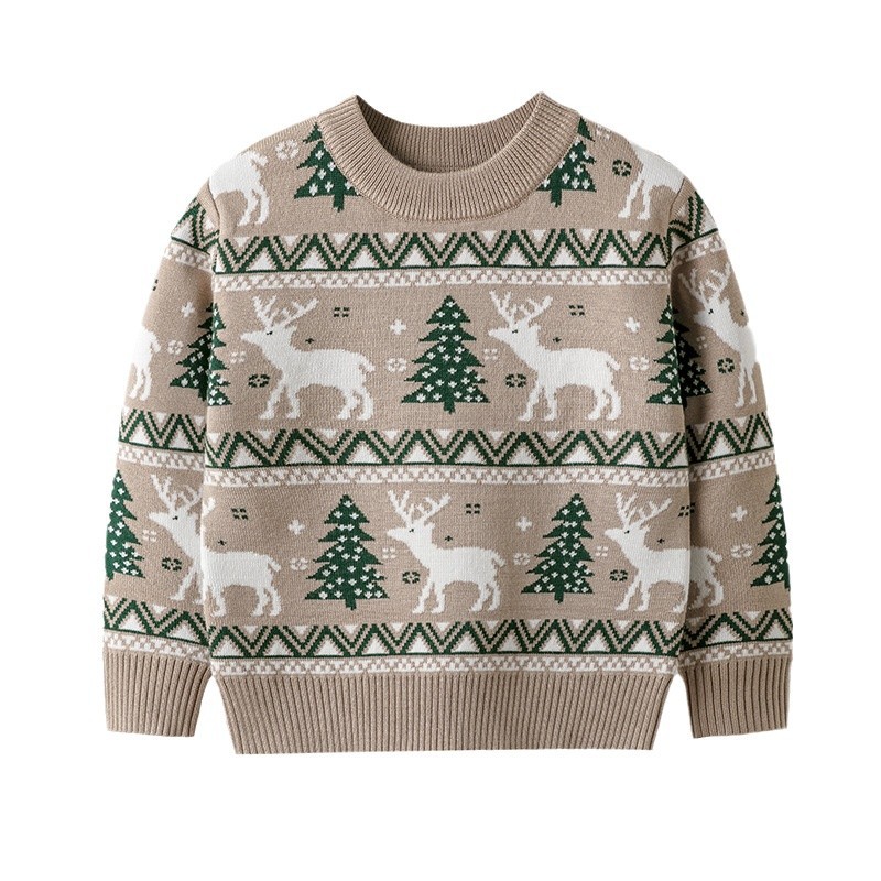 Suéter Navideño de Reno para Niños, Otoño-Invierno, Cuello Redondo, Ropa de Base para Niños y Niñas, Conjunto Familiar, Prenda de Punto para Comercio Exterior