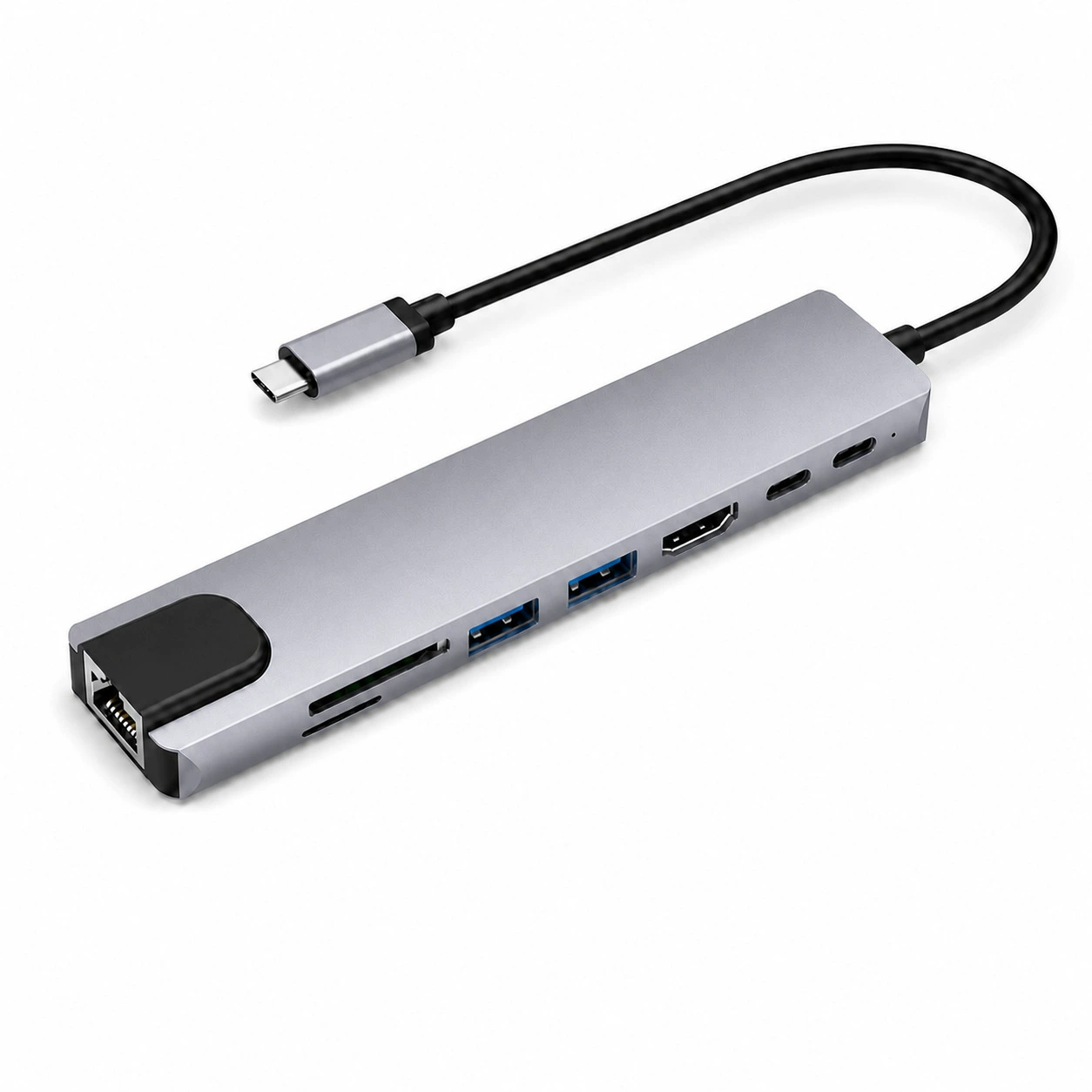 USB-C хаб 8 в 1 (Type-C), алюминиевый док — HDMI 4K@30 Гц, PD 87 Вт, Ethernet, USB3.0