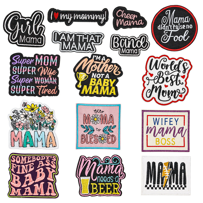 New Mom Embroidery Sticker No Sewing Washable Cloth Sticker Color English Alphabet Sticker Computer Embroidery Garment Accessories Sticker