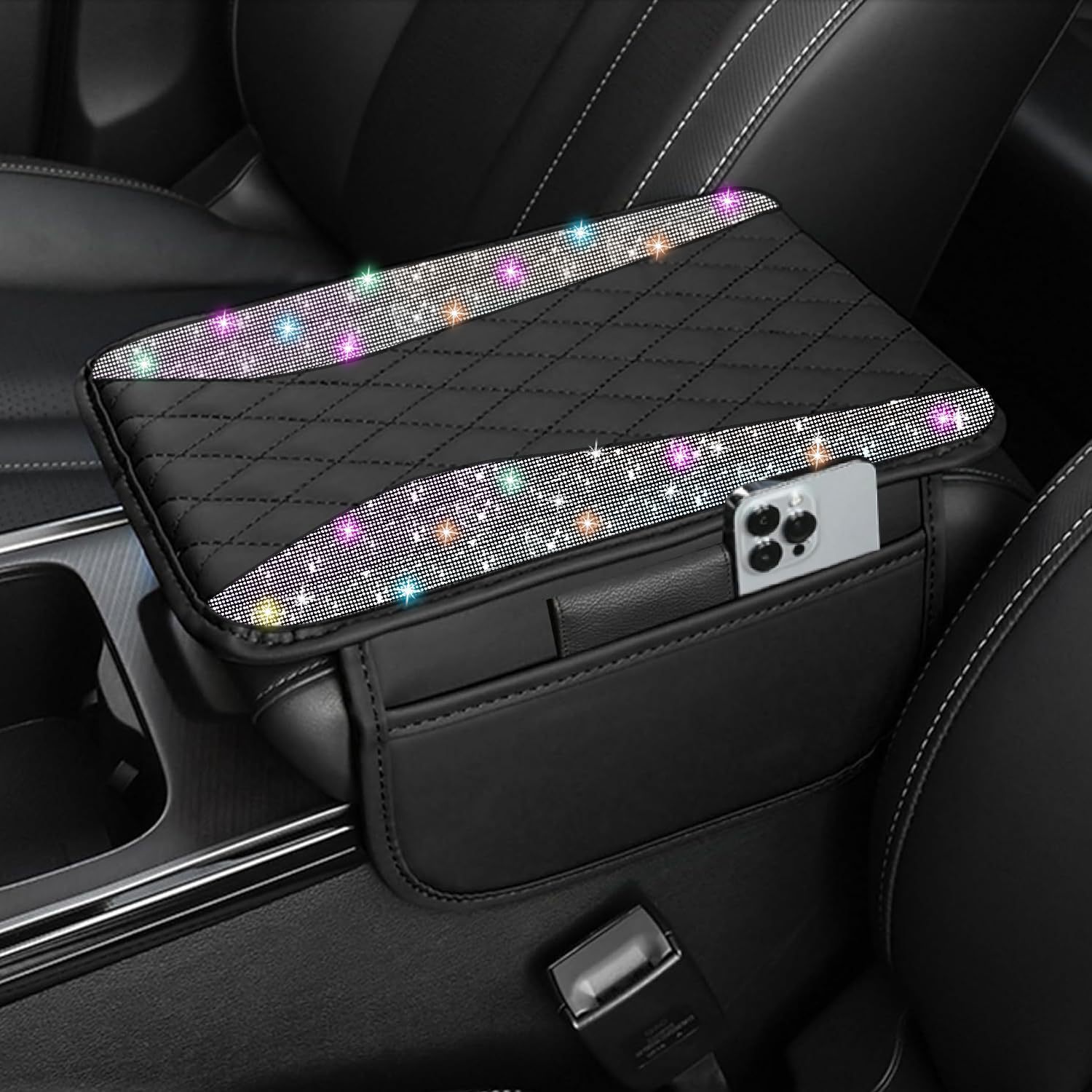 New Model Central Car Armrest Box Mat, Cross-Border Hot-Selling Diamond-Encrusted Height-Increasing Cushion Cover, Protective Cover with a High-End Feel, Car Accessories