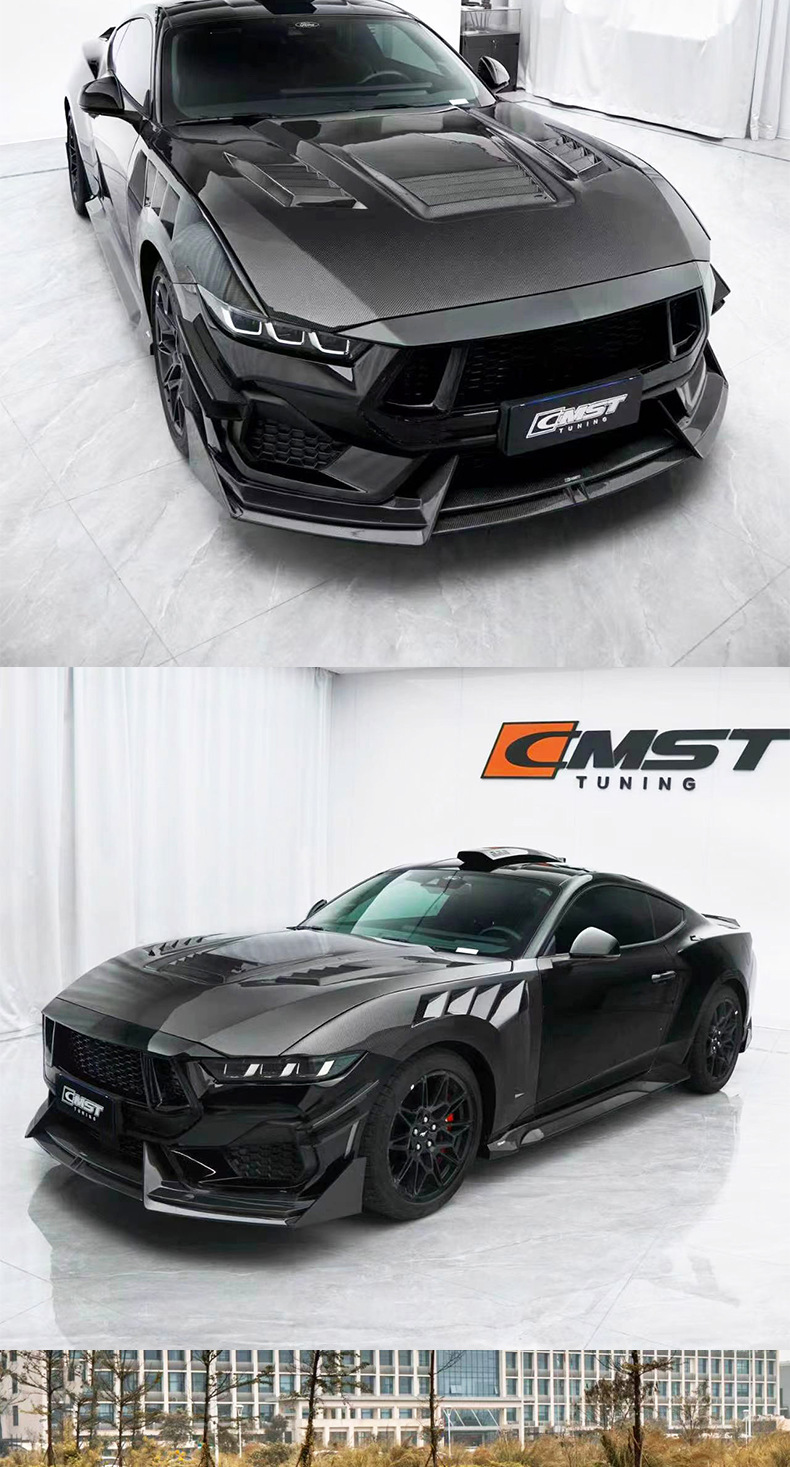 Suitable for Ford Mustang modifications: CMST carbon fiber front splitter, rear lip, side skirts, wind deflectors, hood, and fender flares