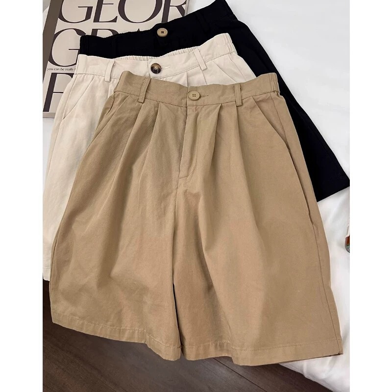 100% Pure Cotton Work Shorts for Women, 2026 New Summer Style, A-Line Wide-Leg Thin Mid-Length Pants, Loose Five-Point Pants